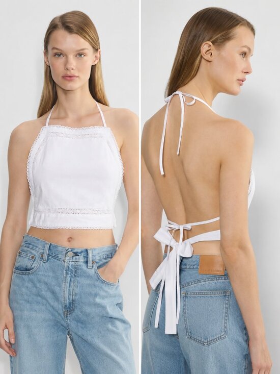 Aritzia Tops - Aritzia Wilfred Winslow Poplin Halter Top NWT Crop Top Open Back White Sz Small
